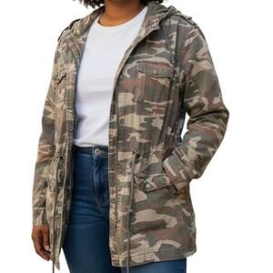 New Look Camo Jacket Zip/Snap Lined Drawstring Waist Sz 3X